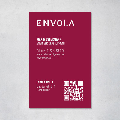 Das Bild zeigt die Rückseite der Envola Visitenkarte