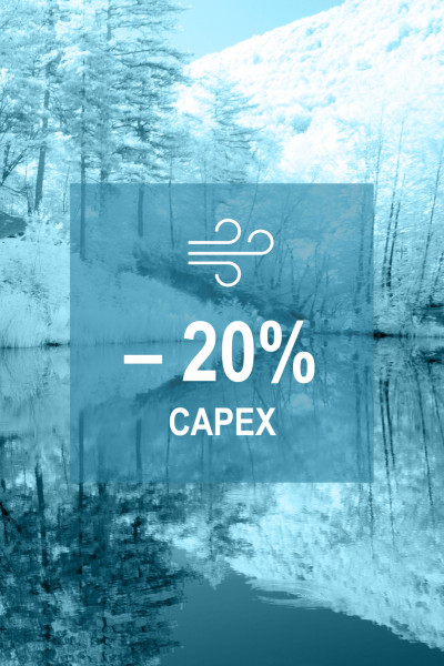 Das Bild zeigt 20% weniger Capex danke der Envola Wärmepumpe